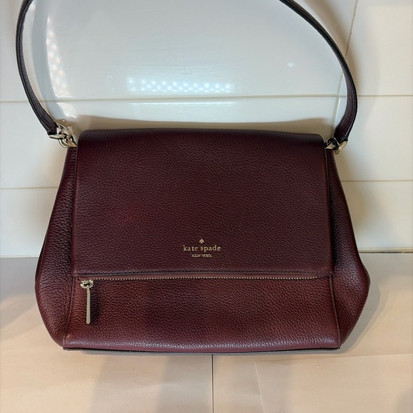 kate spade Handbags - Kate Spade New York Burgundy Pebbled Leather Shoulder Bag Flap Purse
